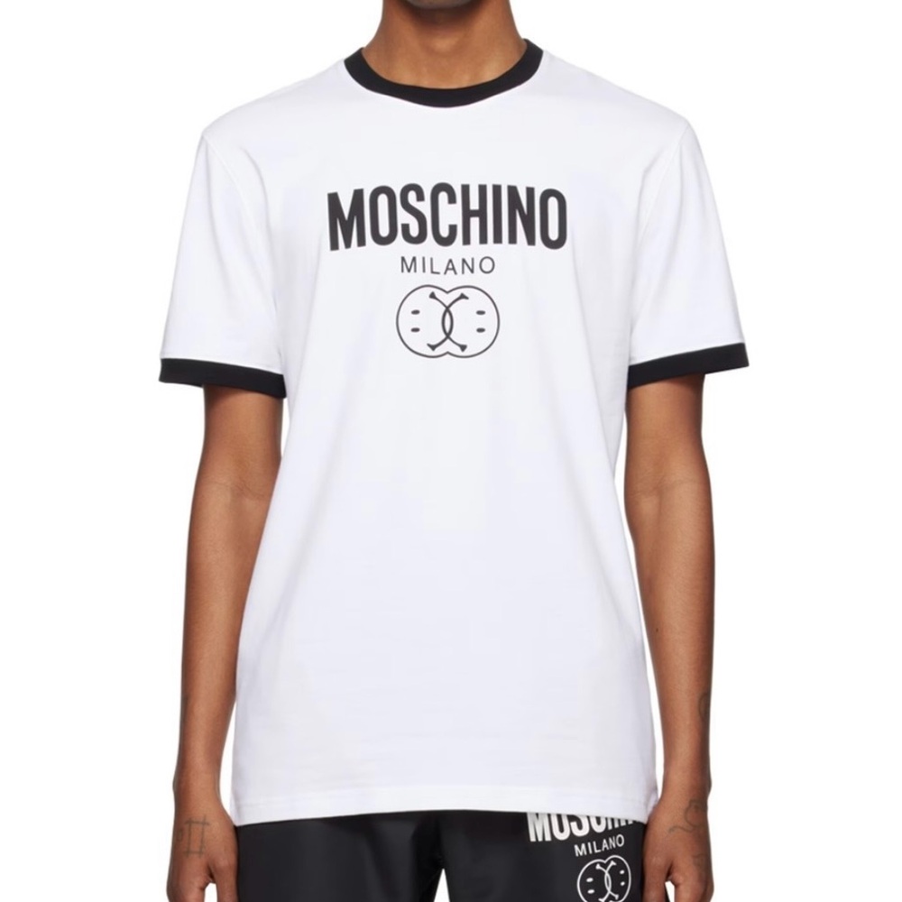 Moschino White and Black Double Smiley Logo T-Shirt